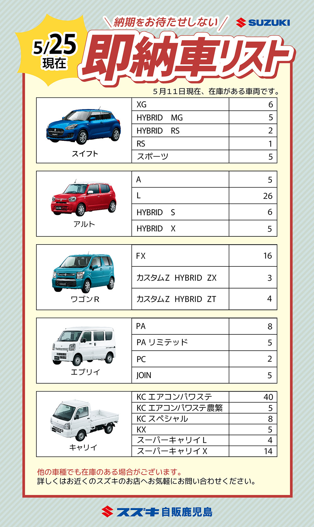 即納車リスト　～鹿児島県～